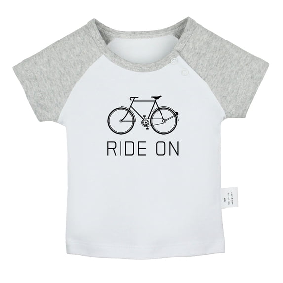 iDzn Ride On Bike Funny T shirt For Baby, Newborn Babies T-shirts, Infant Tops, 0-24M Kids Graphic Tees Clothing (Short Gray Raglan T-shirt, 0-6 Months)