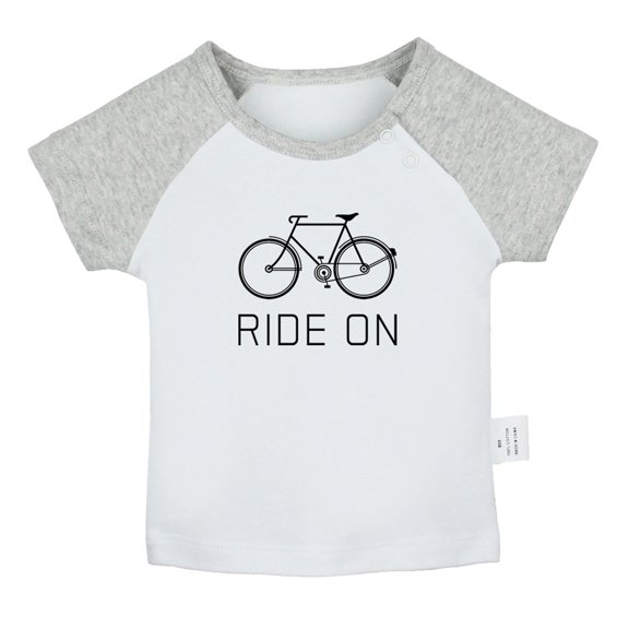 iDzn Ride On Bike Funny T shirt For Baby, Newborn Babies T-shirts, Infant Tops, 0-24M Kids Graphic Tees Clothing (Short Gray Raglan T-shirt, 18-24 Months)