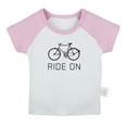 thumbnail image 1 of iDzn Ride On Bike Funny T shirt For Baby, Newborn Babies T-shirts, Infant Tops, 0-24M Kids Graphic Tees Clothing (Short Pink Raglan T-shirt, 12-18 Months), 1 of 4