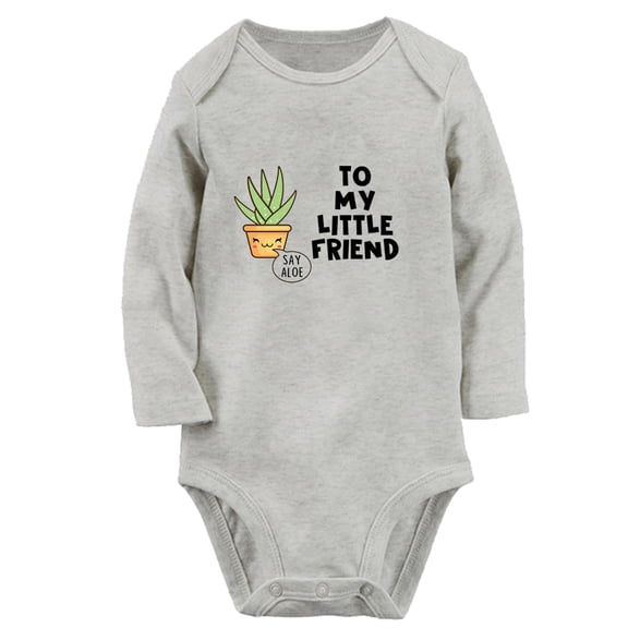 iDzn® Say Aloe To My Little Friend Funny Rompers, Newborn Baby Unisex Bodysuits, Infant Jumpsuits, Toddler Kids Long Sleeve Oufits (Gray, 0-6 Months)