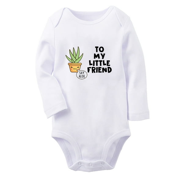 iDzn® Say Aloe To My Little Friend Funny Rompers, Newborn Baby Unisex Bodysuits, Infant Jumpsuits, Toddler Kids Long Sleeve Oufits (White, 6-12 Months)