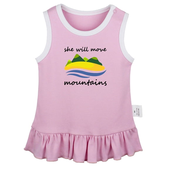 iDzn She Will Move Mountains Funny Dresses For Baby, Newborn Babies Skirts, Infant Princess Dress, 0-24M Kids Graphic Clothes (Pink Sleeveless Dresses, 18-24 Months)