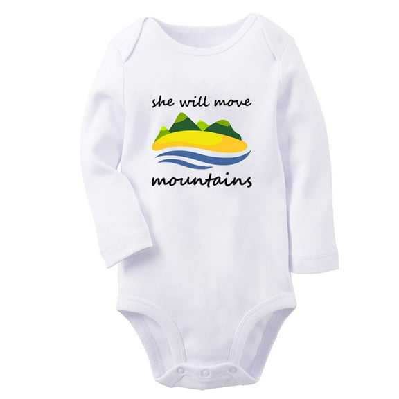 iDzn She Will Move Mountains Funny Rompers, Newborn Baby Unisex Bodysuits, Infant Jumpsuits, Toddler Kids Long Sleeve Oufits (White, 0-6 Months)