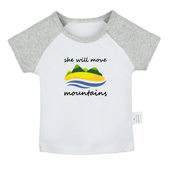 iDzn She Will Move Mountains Funny T shirt For Baby, Newborn Babies T-shirts, Infant Tops, 0-24M Kids Graphic Tees Clothing (Short Gray Raglan T-shirt, 6-12 Months)