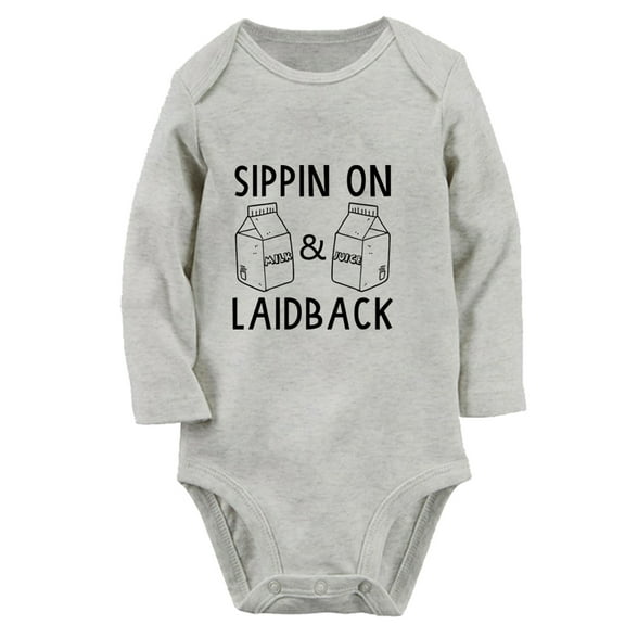 iDzn® Sippin On Milk & Juice Funny Rompers, Newborn Baby Unisex Bodysuits, Infant Jumpsuits, Toddler Kids Long Sleeve Oufits (Gray, 6-12 Months)
