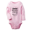 thumbnail image 1 of iDzn® Smile My Mom's a Dentist Funny Rompers, Newborn Baby Unisex Bodysuits, Infant Jumpsuits, Toddler Kids Long Sleeve Oufits (Pink, 0-6 Months), 1 of 4