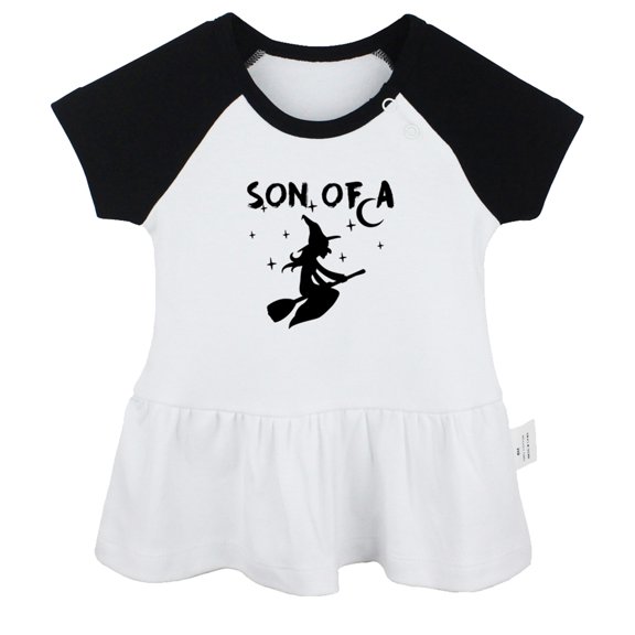 iDzn Son of a Witch Funny Dresses For Baby, Newborn Babies Skirts, Infant Princess Dress, 0-24M Kids Graphic Clothes (Black Raglan Dresses, 0-6 Months)