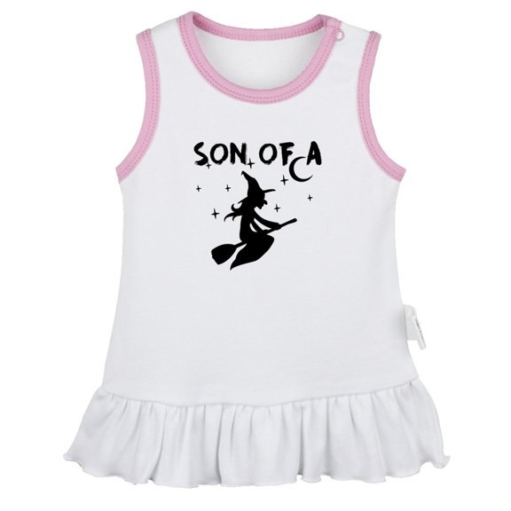 iDzn Son of a Witch Funny Dresses For Baby, Newborn Babies Skirts, Infant Princess Dress, 0-24M Kids Graphic Clothes (White Sleeveless Dresses, 18-24 Months)