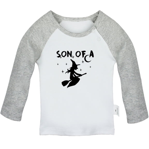 iDzn Son of a Witch Funny T shirt For Baby, Newborn Babies T-shirts, Infant Tops, 0-24M Kids Graphic Tees Clothing (Long Gray Raglan T-shirt, 0-6 Months)