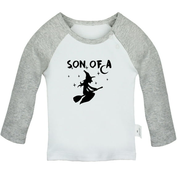 iDzn Son of a Witch Funny T shirt For Baby, Newborn Babies T-shirts, Infant Tops, 0-24M Kids Graphic Tees Clothing (Long Gray Raglan T-shirt, 0-6 Months)