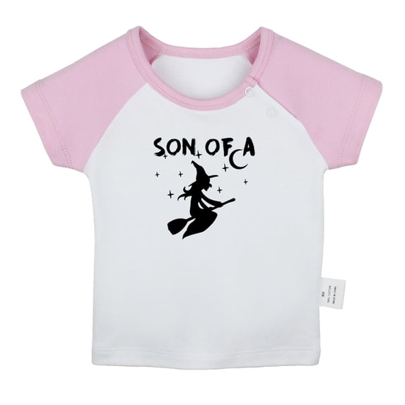 iDzn Son of a Witch Funny T shirt For Baby, Newborn Babies T-shirts, Infant Tops, 0-24M Kids Graphic Tees Clothing (Short Pink Raglan T-shirt, 0-6 Months)