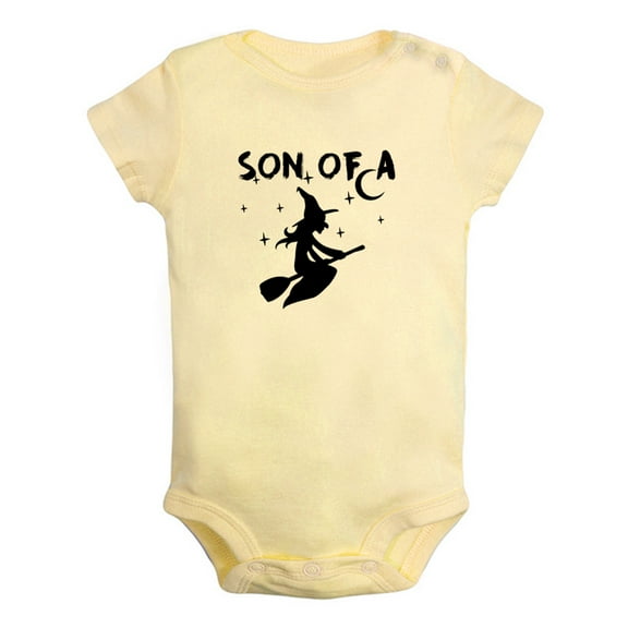 iDzn Son of a Witch Halloween Funny Rompers For Babies, Newborn Baby Unisex Bodysuits, Infant Jumpsuits, Toddler 0-12 Months Kids One-Piece Oufits (Yellow, 0-6 Months)