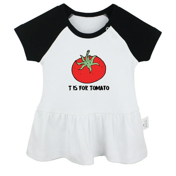 iDzn T is For Tomato Funny Dresses For Baby, Newborn Babies Skirts, Infant Princess Dress, 0-24M Kids Graphic Clothes (Black Raglan Dresses, 0-6 Months)