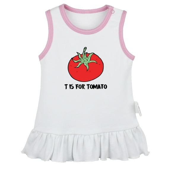 iDzn T is For Tomato Funny Dresses For Baby, Newborn Babies Skirts, Infant Princess Dress, 0-24M Kids Graphic Clothes (White Sleeveless Dresses, 18-24 Months)