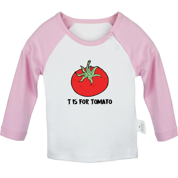 iDzn T is For Tomato Funny T shirt For Baby, Newborn Babies T-shirts, Infant Tops, 0-24M Kids Graphic Tees Clothing (Long Pink Raglan T-shirt, 0-6 Months)