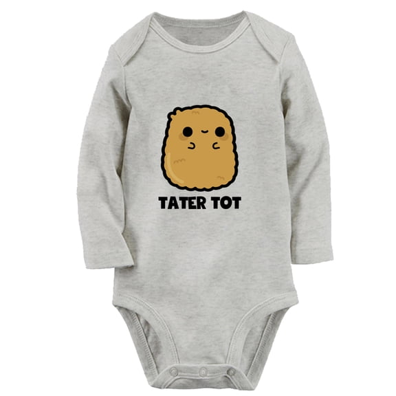 iDzn® Tater Tot Funny Rompers, Newborn Baby Unisex Bodysuits, Infant Jumpsuits, Toddler Kids Long Sleeve Oufits (Gray, 0-6 Months)