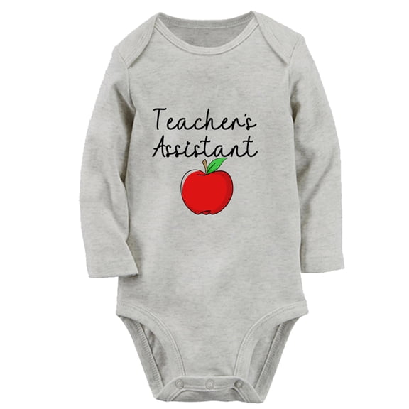 iDzn® Teacher's Assistant Funny Rompers, Newborn Baby Unisex Bodysuits, Infant Jumpsuits, Toddler Kids Long Sleeve Oufits (Gray, 6-12 Months)