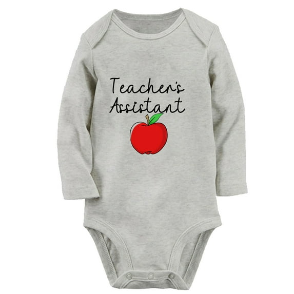iDzn® Teacher's Assistant Funny Rompers, Newborn Baby Unisex Bodysuits, Infant Jumpsuits, Toddler Kids Long Sleeve Oufits (Gray, 6-12 Months)