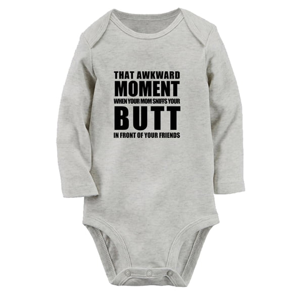 iDzn That Awkward Moment Funny Rompers, Newborn Baby Unisex Bodysuits, Infant Jumpsuits, Toddler Kids Long Sleeve Oufits (Gray, 6-12 Months)