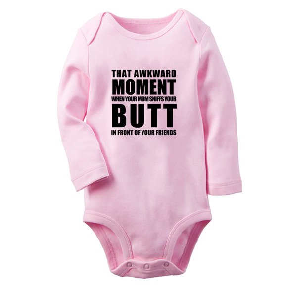 iDzn That Awkward Moment Funny Rompers, Newborn Baby Unisex Bodysuits, Infant Jumpsuits, Toddler Kids Long Sleeve Oufits (Pink, 0-6 Months)