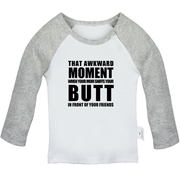 iDzn That Awkward Moment Funny T shirt For Baby, Newborn Babies T-shirts, Infant Tops, 0-24M Kids Graphic Tees Clothing (Long Gray Raglan T-shirt, 12-18 Months)