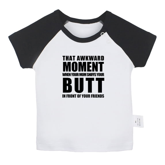 iDzn That Awkward Moment Funny T shirt For Baby, Newborn Babies T-shirts, Infant Tops, 0-24M Kids Graphic Tees Clothing (Short Black Raglan T-shirt, 6-12 Months)