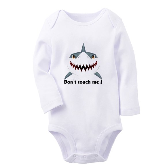 iDzn Don't Touch Me Funny Rompers, Newborn Baby Unisex Bodysuits, Infant Animal Shark Graphic Jumpsuits, Toddler Kids Long Sleeve Oufits (White, 0-6 Months)