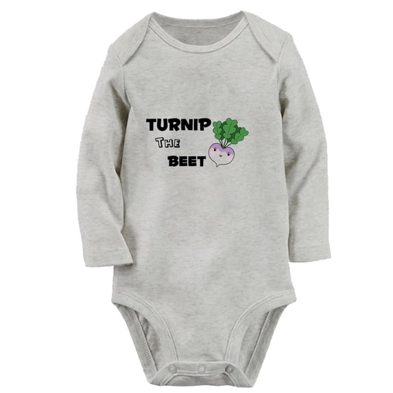 iDzn® Turnip The Beet Funny Rompers, Newborn Baby Unisex Bodysuits, Infant Jumpsuits, Toddler Kids Long Sleeve Oufits (Gray, 0-6 Months)