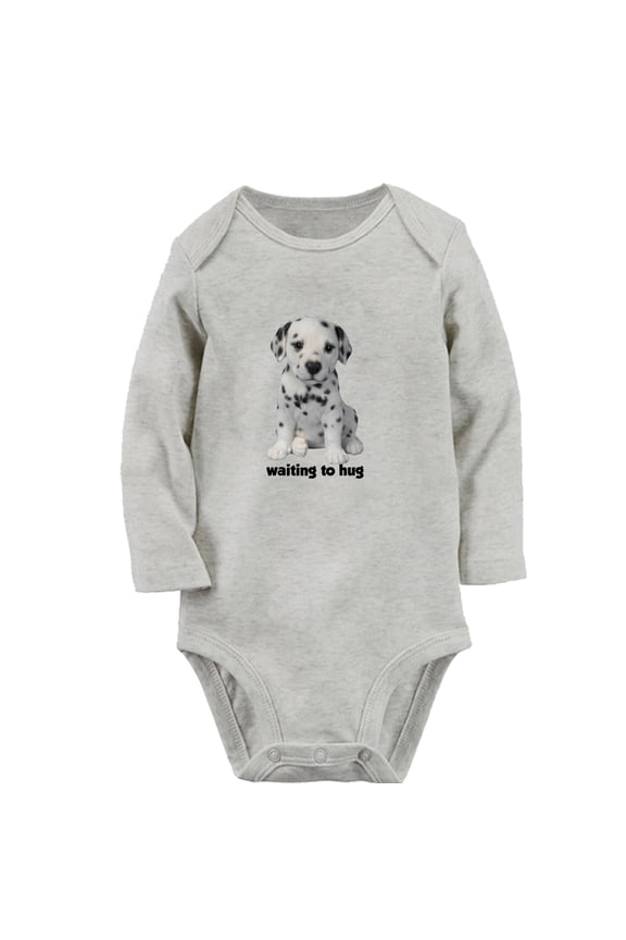 Waiting for Hug Funny Rompers, Newborn Baby Unisex Bodysuits, Infant Animal Dog Graphic Jumpsuits, Toddler Kids Long Sleeve Oufits (Gray, 6-12 Months)