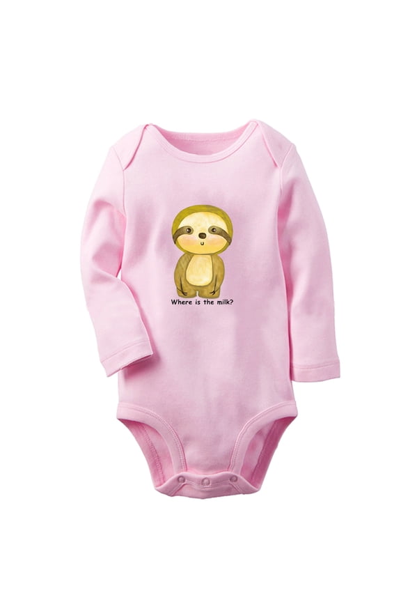 Where is The Milk Funny Rompers, Newborn Baby Unisex Bodysuits, Infant Animal Sloth Graphic Jumpsuits, Toddler Kids Long Sleeve Oufits (Pink, 0-6 Months)