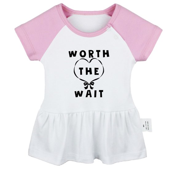 iDzn Worth The Wait Funny Dresses For Baby, Newborn Babies Skirts, Infant Princess Dress, 0-24M Kids Graphic Clothes (Pink Raglan Dresses, 18-24 Months)