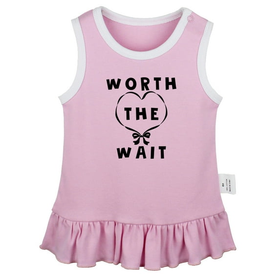 iDzn Worth The Wait Funny Dresses For Baby, Newborn Babies Skirts, Infant Princess Dress, 0-24M Kids Graphic Clothes (Pink Sleeveless Dresses, 0-6 Months)