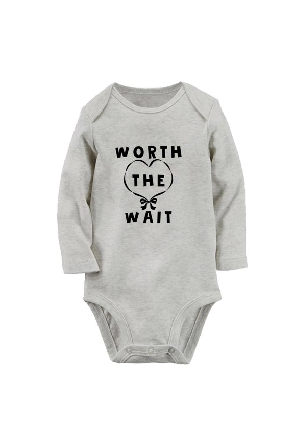 Worth The Wait Funny Rompers, Newborn Baby Unisex Bodysuits, Infant Jumpsuits, Toddler Kids Long Sleeve Oufits (Gray, 0-6 Months)