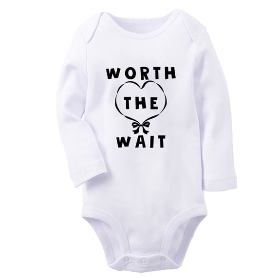 iDzn Worth The Wait Funny Rompers, Newborn Baby Unisex Bodysuits, Infant Jumpsuits, Toddler Kids Long Sleeve Oufits (White, 0-6 Months)