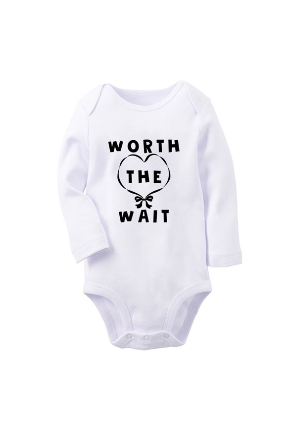 Worth The Wait Funny Rompers, Newborn Baby Unisex Bodysuits, Infant Jumpsuits, Toddler Kids Long Sleeve Oufits (White, 0-6 Months)