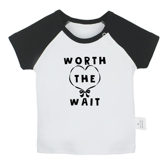 iDzn Worth The Wait Funny T shirt For Baby, Newborn Babies T-shirts, Infant Tops, 0-24M Kids Graphic Tees Clothing (Short Black Raglan T-shirt, 6-12 Months)