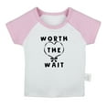 thumbnail image 1 of iDzn Worth The Wait Funny T shirt For Baby, Newborn Babies T-shirts, Infant Tops, 0-24M Kids Graphic Tees Clothing (Short Pink Raglan T-shirt, 12-18 Months), 1 of 4