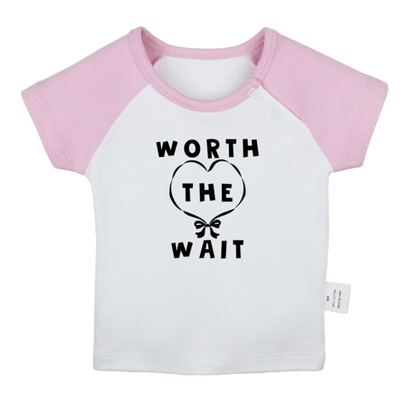 iDzn Worth The Wait Funny T shirt For Baby, Newborn Babies T-shirts, Infant Tops, 0-24M Kids Graphic Tees Clothing (Short Pink Raglan T-shirt, 0-6 Months)