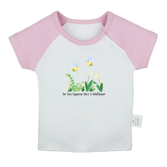 iDzn Do You Suppose She's A Wildflower Funny T shirt For Baby, Newborn Babies T-shirts, Infant Tops, 0-24M Kids Graphic Tees Clothing (Short Pink Raglan T-shirt, 12-18 Months)