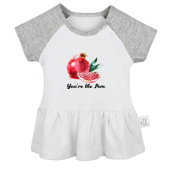 iDzn You're the Pom Novelty Pomegranate Dresses For Baby, Newborn Babies Skirts, Infant Princess Dress, 0-24M Kids Graphic Clothes (Gray Raglan Dresses, 0-6 Months)