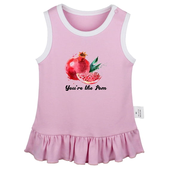 iDzn You're the Pom Novelty Pomegranate Dresses For Baby, Newborn Babies Skirts, Infant Princess Dress, 0-24M Kids Graphic Clothes (Pink Sleeveless Dresses, 12-18 Months)