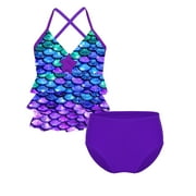 iEFiEL 2PCS Girls Tankini Mermaid Scales Printed Swimsuit Swimwear Multi 8