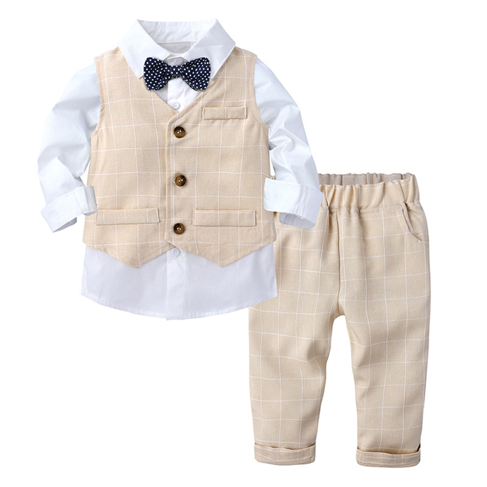 Kid Baby Boy Gentleman Suit Long Sleeve Plaid 3 Pcs Sets main image 0