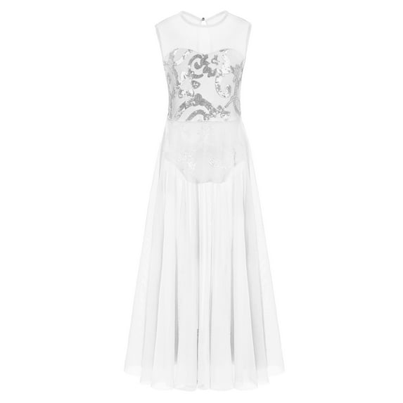 iEFiEL Big Girls Floral Sequins Dance Dress Praise Lyrical Liturgical Leotard Maxi Dress