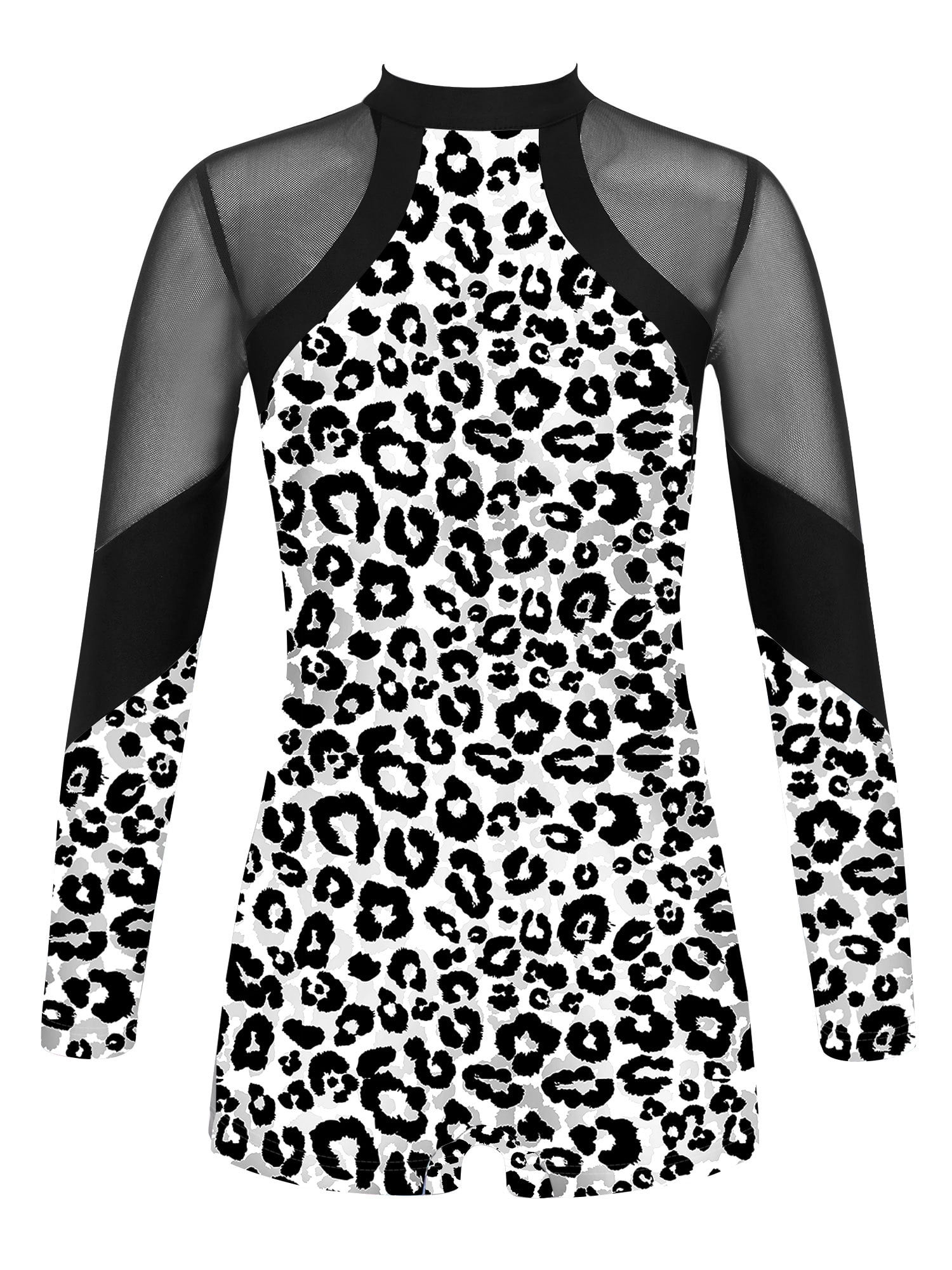 iEFiEL Big Girls Leopard Prints Ballet Dance Jumpsuit Mesh Patchwork