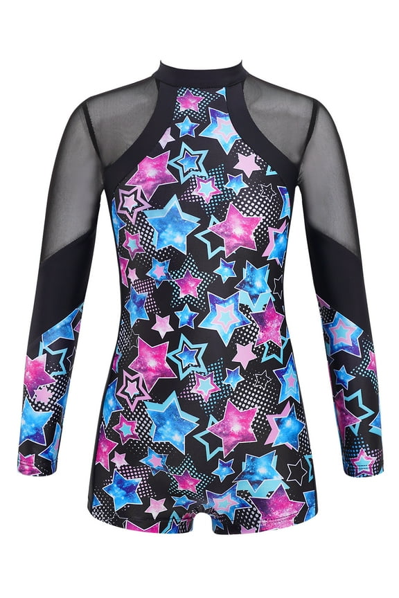Big Girls Leopard Prints Ballet Dance Jumpsuit Mesh Patchwork Gymnastics Leotard