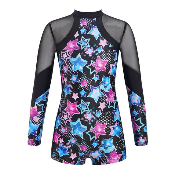 iEFiEL Big Girls Leopard Prints Ballet Dance Jumpsuit Mesh Patchwork Gymnastics Leotard