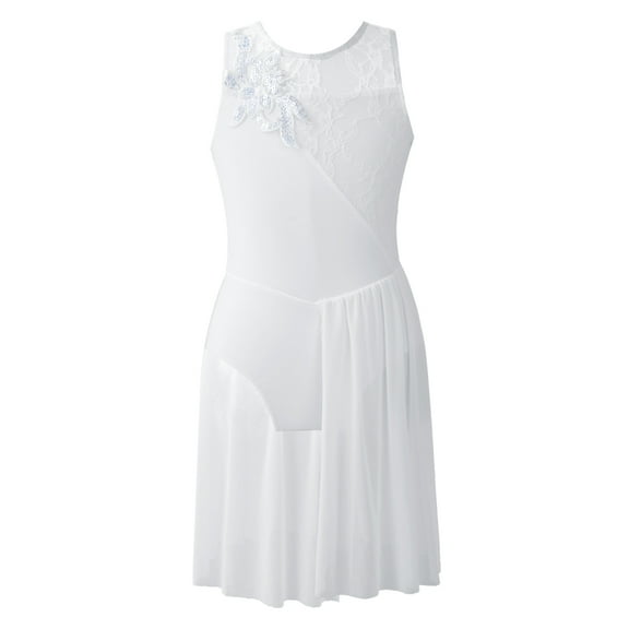 iEFiEL Big Girls Sequins Ballet Dance Dress Flowers Lace Latin Dance Costume