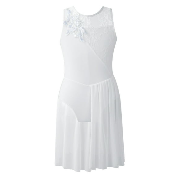 iEFiEL Big Girls Sequins Ballet Dance Dress Flowers Lace Latin Dance Costume