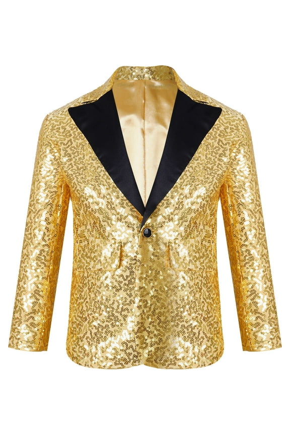 Boys Shiny Sequins Suit Jacket Blazer One Button Formal Tuxedo for Wedding Pageant Birthday Party Gold 8